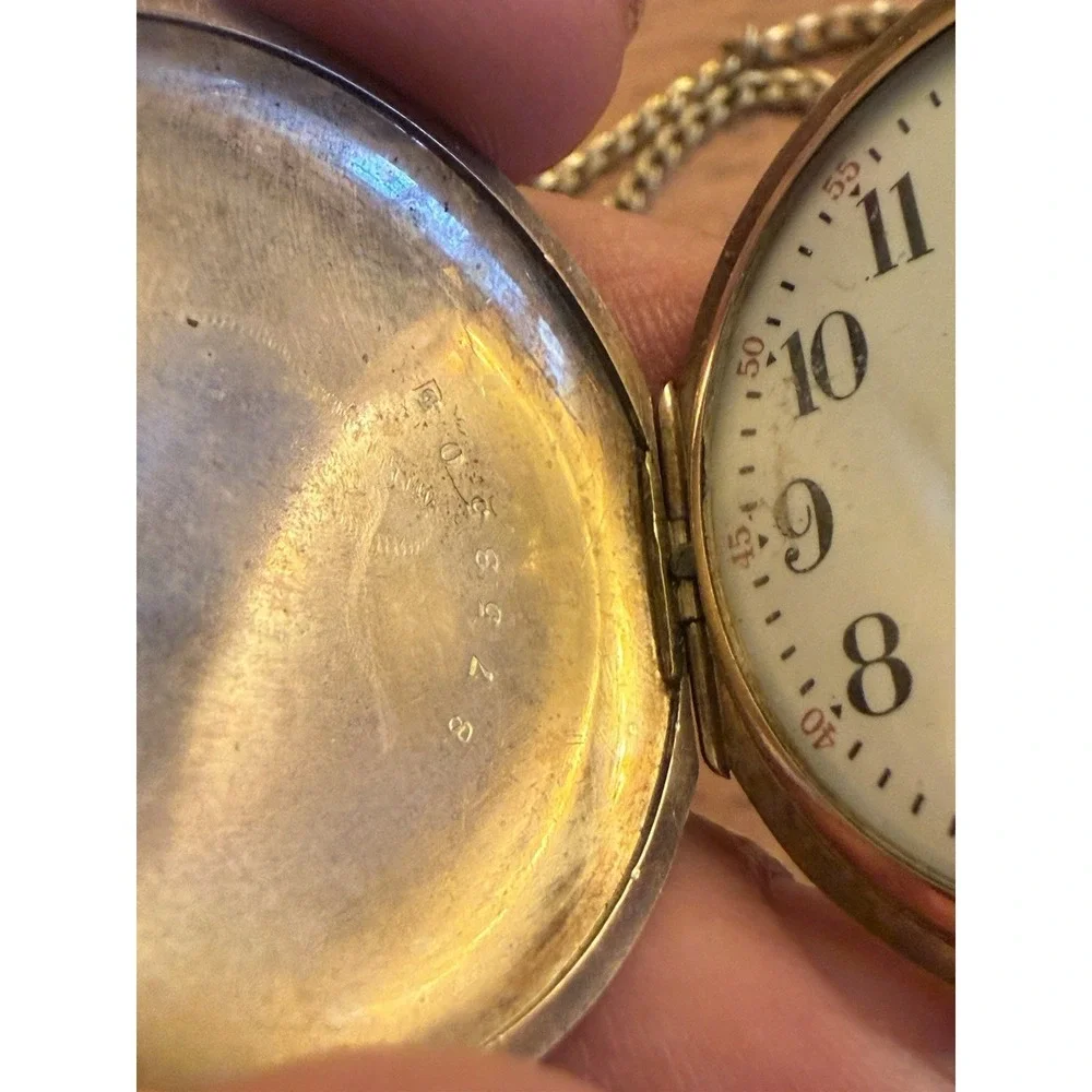 Antique 1916 Elgin Pocket Watch Gold Filled W/ Necklace Inscribed Needs Battery